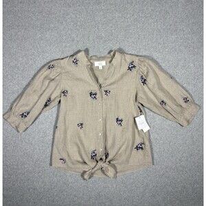 Charter Club Women’s 100% Linen 3/4 Tie Waist Western Floral Embroidery Sz S NWT